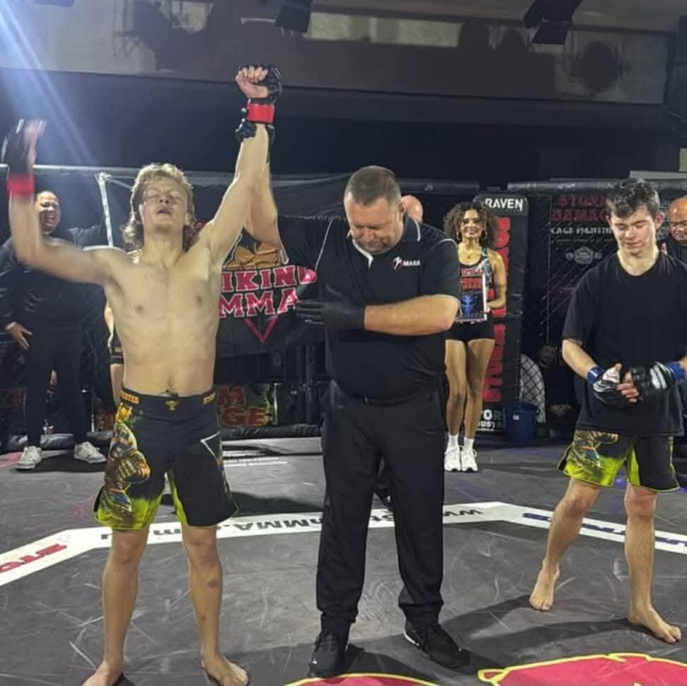 Another Viking MMA fighter celebrates a first-round finish at Storm Damage 20
